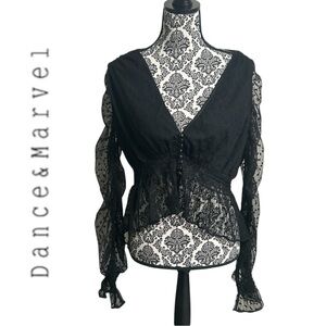 Dance &‎ Marvel Women’s Sheer Lace High Low Blouse - Size: M